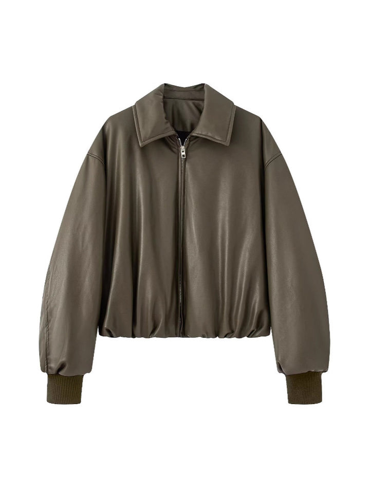 Damen Steppjacke aus Kunstleder mit hohem Kragen und elastischem Bündchen Drune