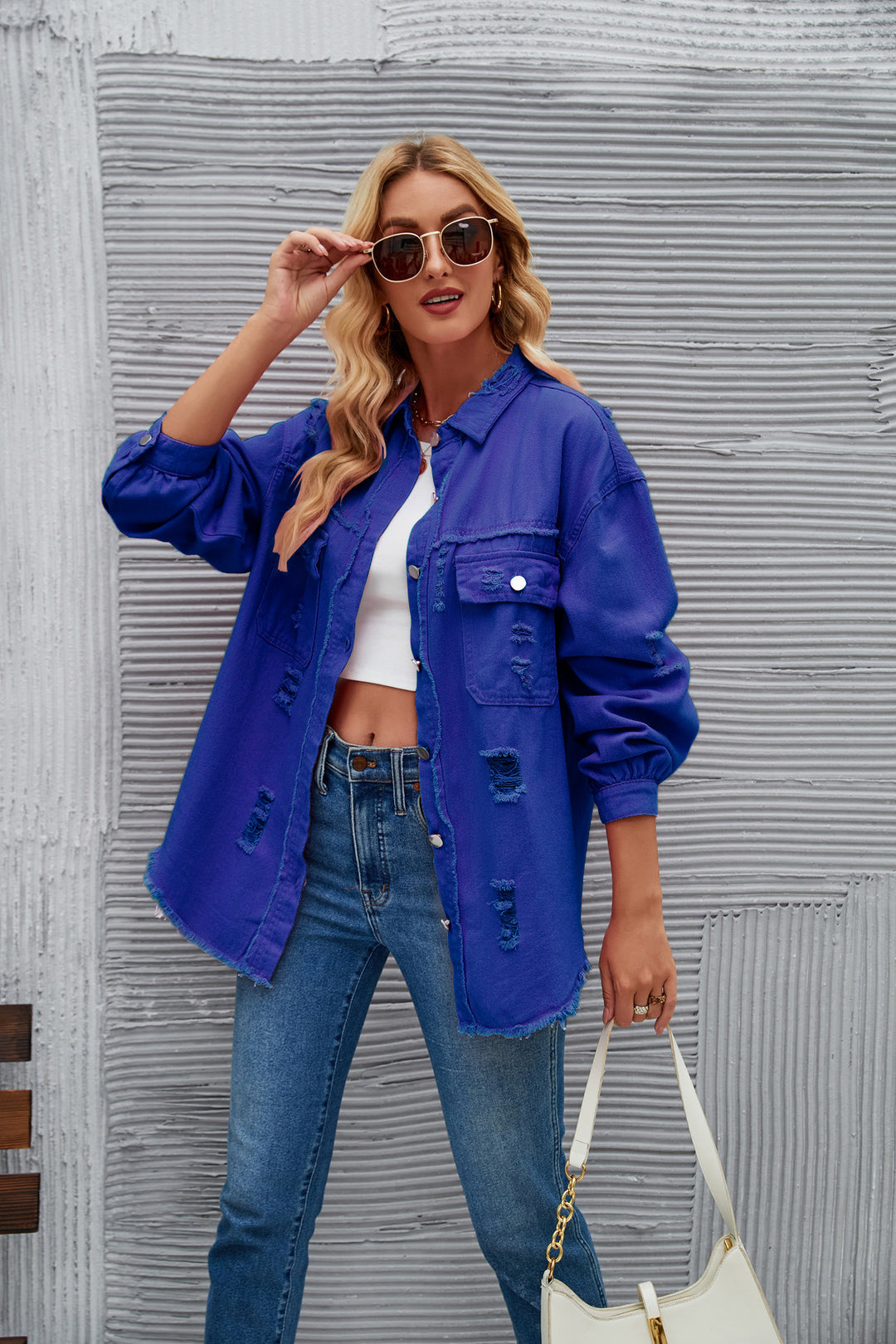 Damen Oversized Jeansjacke mit modernen Destroyed-Details Drune
