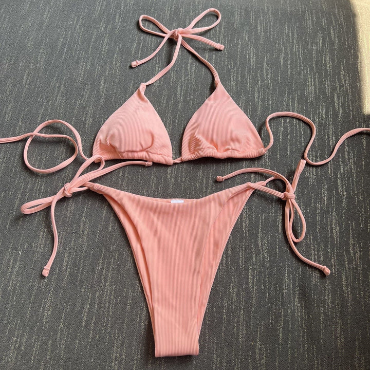 Damen Triangel-Bikini mit verstellbaren Bindebändern und feinem Rippendesign Drune