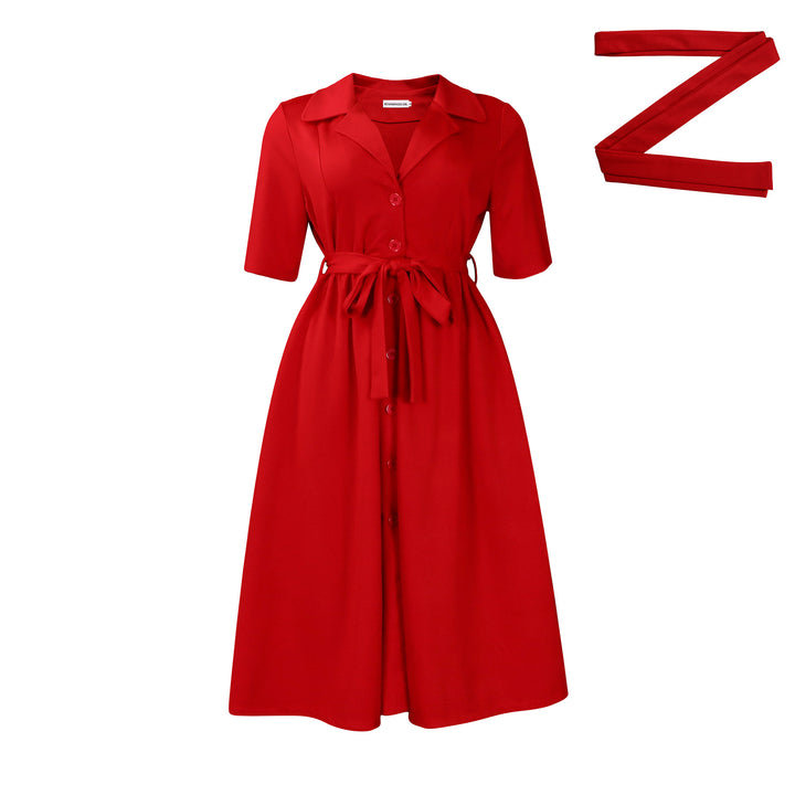 Damen Midi-Kleid mit tailliertem Schnitt und schickem Kragen Drune