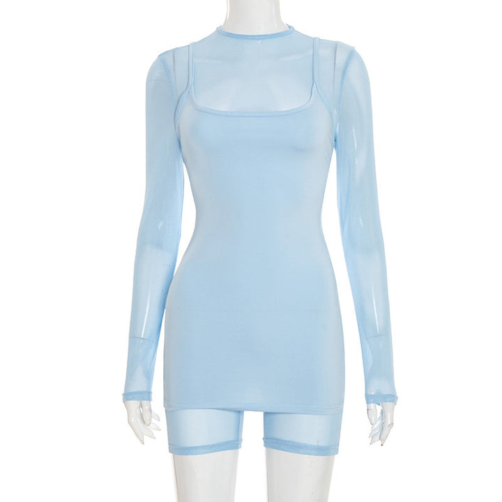 Damen Körperbetontes Longsleeve-Overall mit transparenten Ärmeln und figurformendem Schnitt Drune