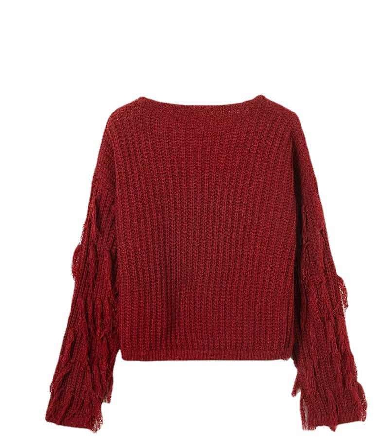 Damen Pullover mit Fransendetails Drune