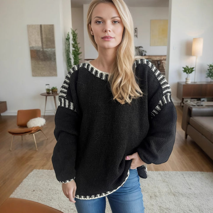 Damen lässiger Oversized-Pullover mit modischem Streifenmuster und strukturiertem Design Drune