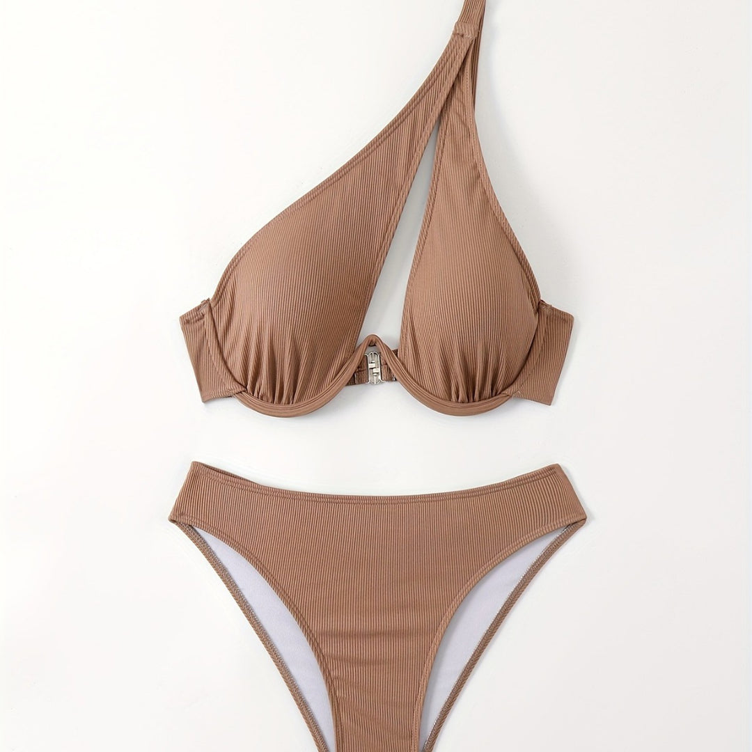 Damen Bikini-Set mit asymmetrischem Trägerdesign und unterstützendem Push-Up-Oberteil Drune