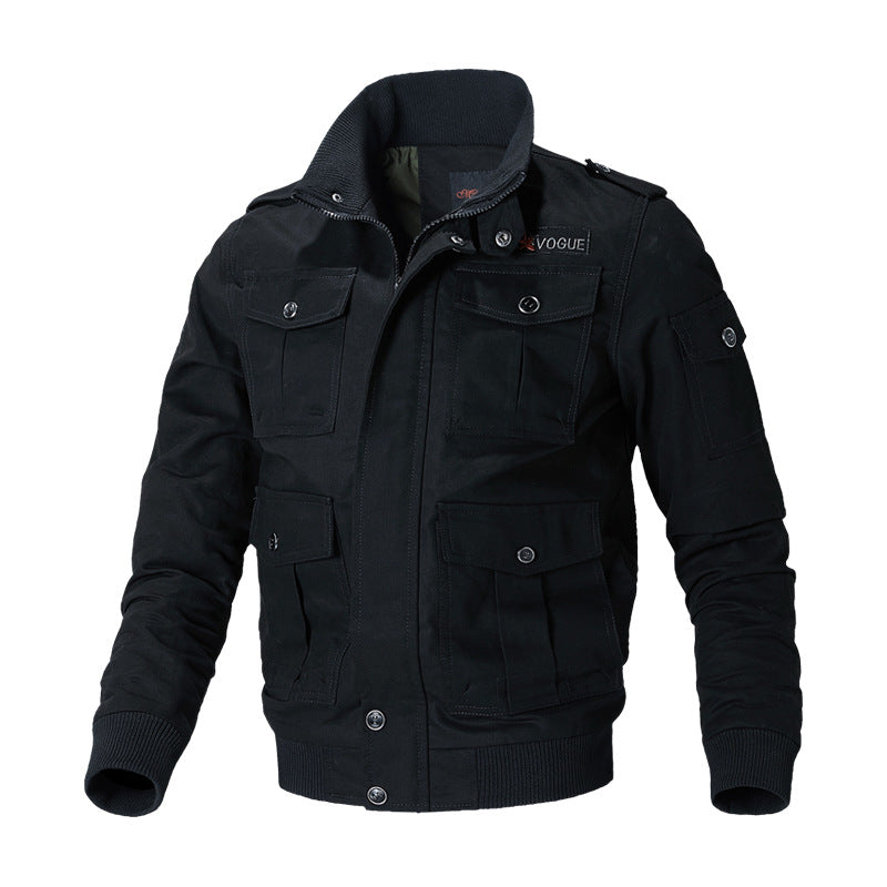 Herren nan militärische Fieldjacke mit Mehrfach-Taschen, Schulterklappen und Rippbündchen Drune