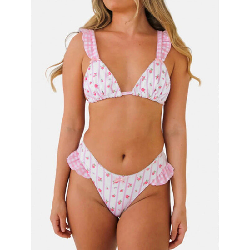 Damen Triangel-Bikini mit floralem Design und Rüschendetails Drune
