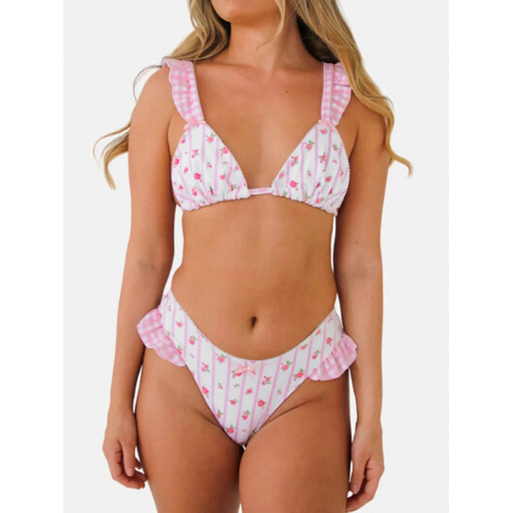 Damen Triangel-Bikini mit floralem Design und Rüschendetails Drune