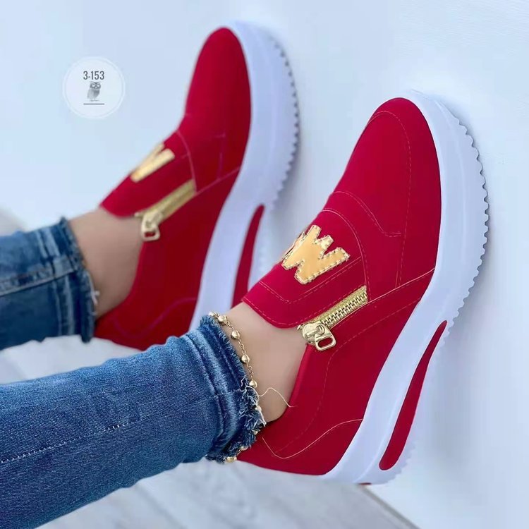 Damen nan Slip-On Plateau-Sneaker mit seitlichem Deko-Reißverschluss und metallischer Logo-Applikation Drune
