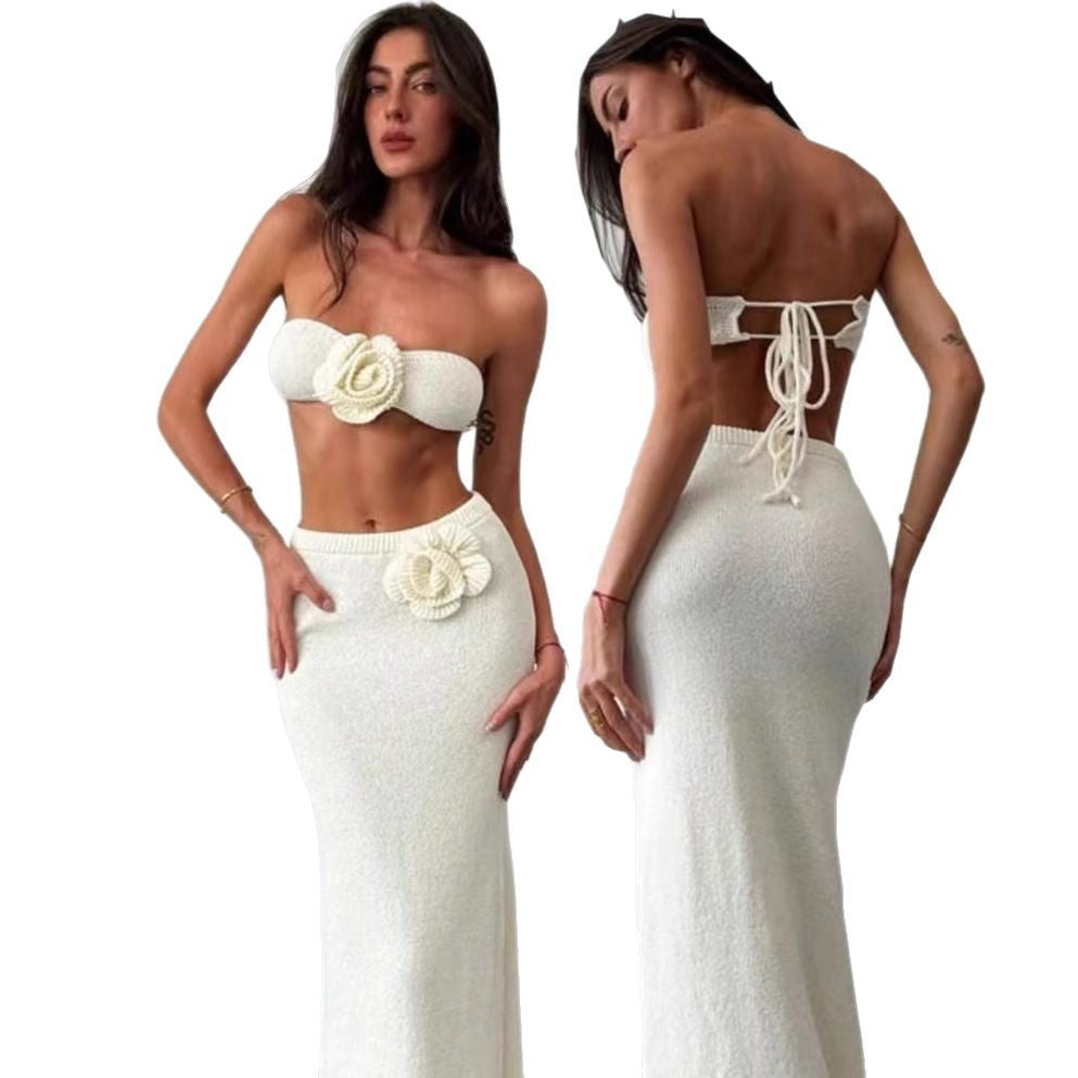Damen Bandeau-Top und knitted Rock Set Drune