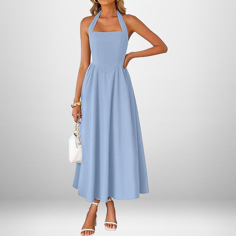 Damen Maxikleid mit Halterträgern und schwingendem Rock Drune