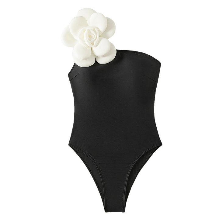 Damen Eleganter One-Shoulder-Badeanzug mit floralen Applikationen Drune