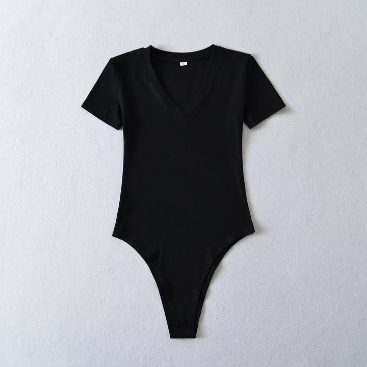 Damen Body mit tiefem V-Ausschnitt und kurzärmligem Design Drune