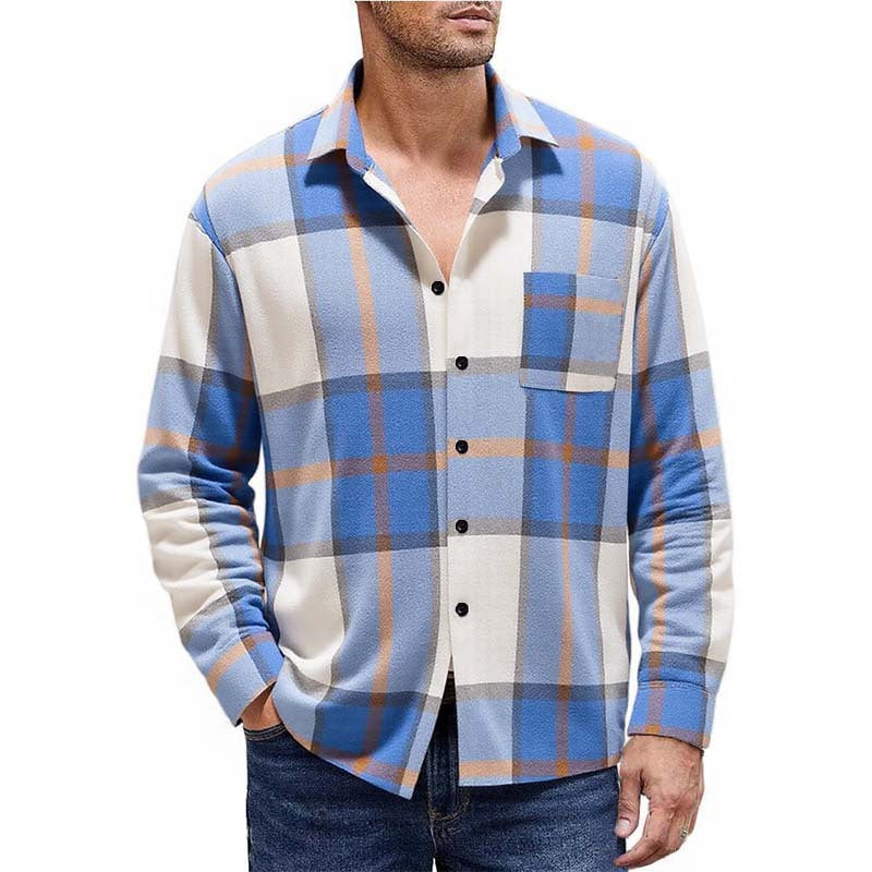 Herren nan oversized kariertes Flanellhemd mit Brusttasche und klassischem Knopfverschluss Drune