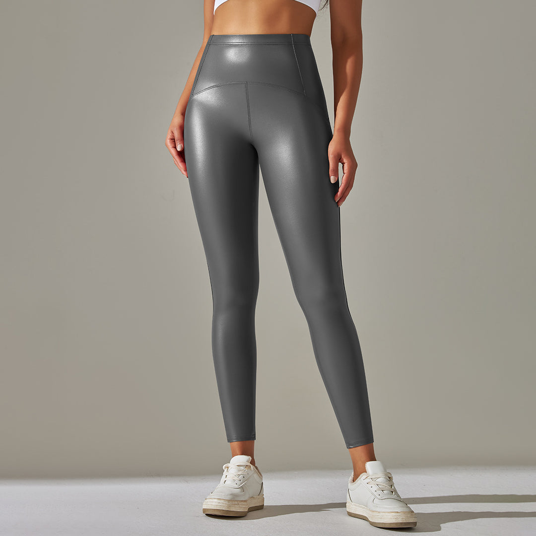 Damen Hochtaillierte, glänzende Fitness-Leggings mit sculptierendem Effekt Drune