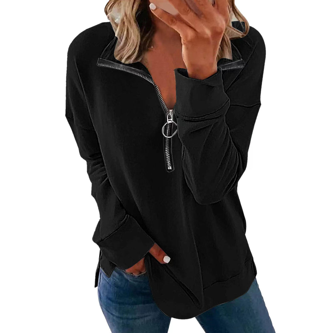 Damen legerer Sweatshirt mit Halbreißverschluss Drune
