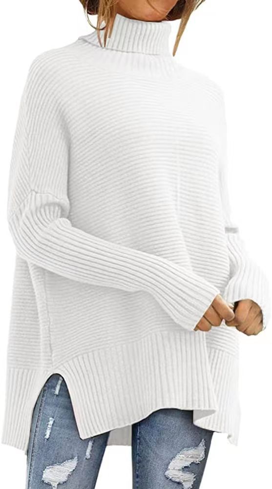 Damen Großer Rollkragenpullover mit feiner Rippstruktur und asymmetrischem Schnitt Drune