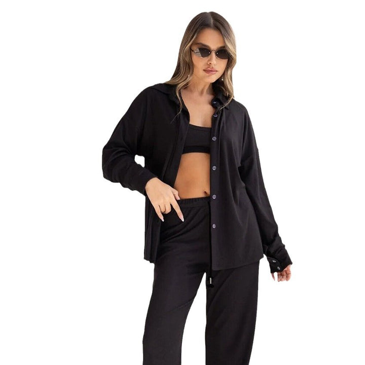 Damen lässiges Freizeit-Set mit langärmliger Jacke und weiten Hosen Drune