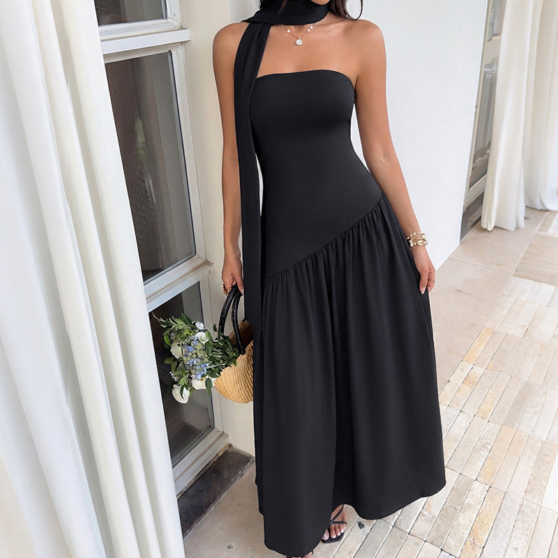 Damen Elegantes Maxikleid mit asymmetrischem Saum und schickem Trägerdesign Drune