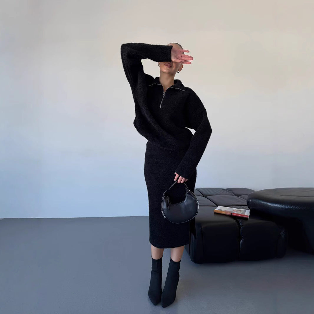 Damen Sportlicher Strickpullover mit kurzem Reißverschluss Drune