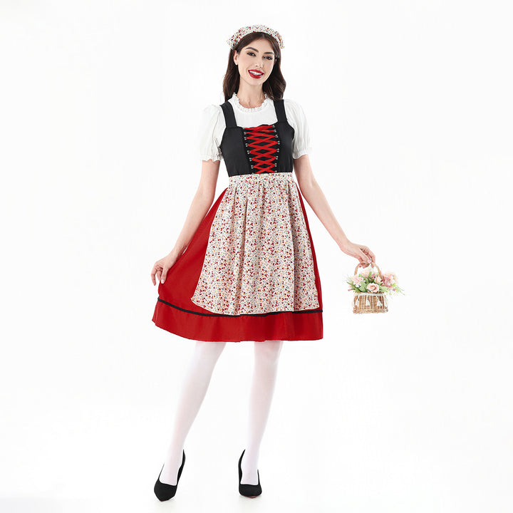 Damen nan traditionelles Dirndlkleid mit geschnürtem Mieder und floraler Schürze Drune