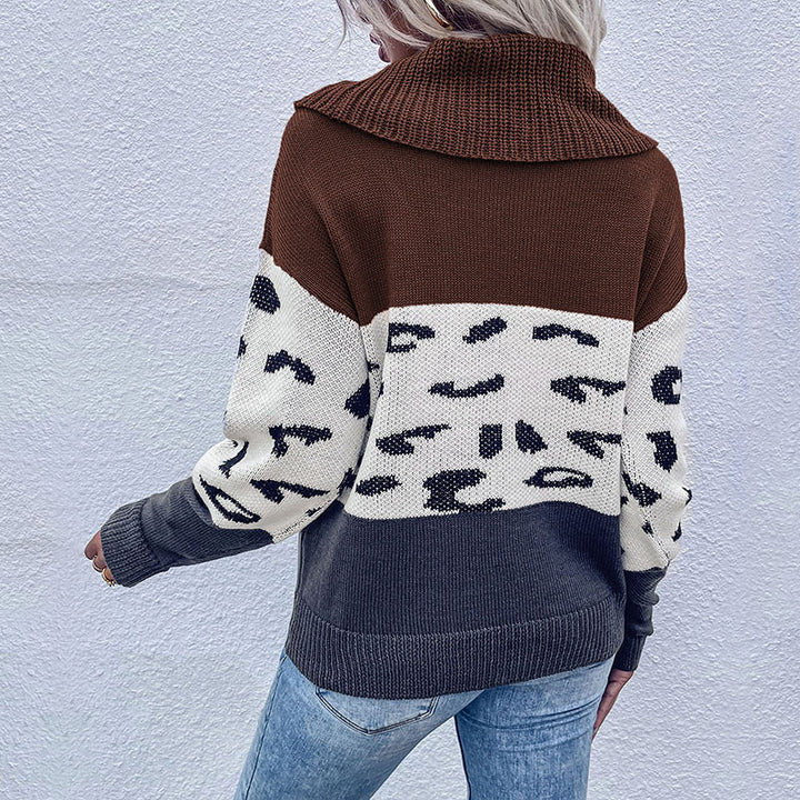 Damen Grober Strickpullover mit Leo-Muster und hohem Kragen Drune