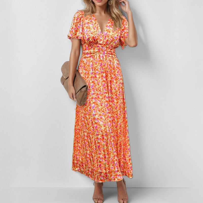 Damen Maxikleid mit floralem Schnitt und elegantem Wickeloberteil Drune