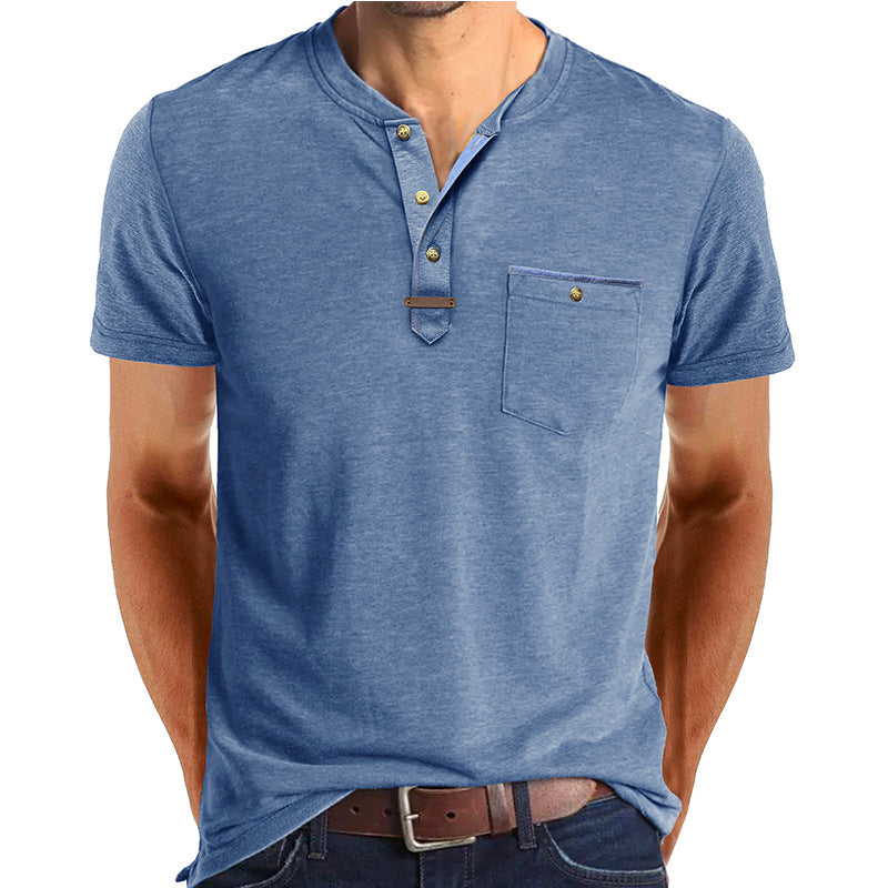 Herren Kurzarm-Henley T-Shirt mit modischen Akzenten Drune