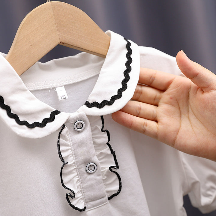 Mädchen modische Bluse mit Rüschenkragen und Puffärmeln Drune