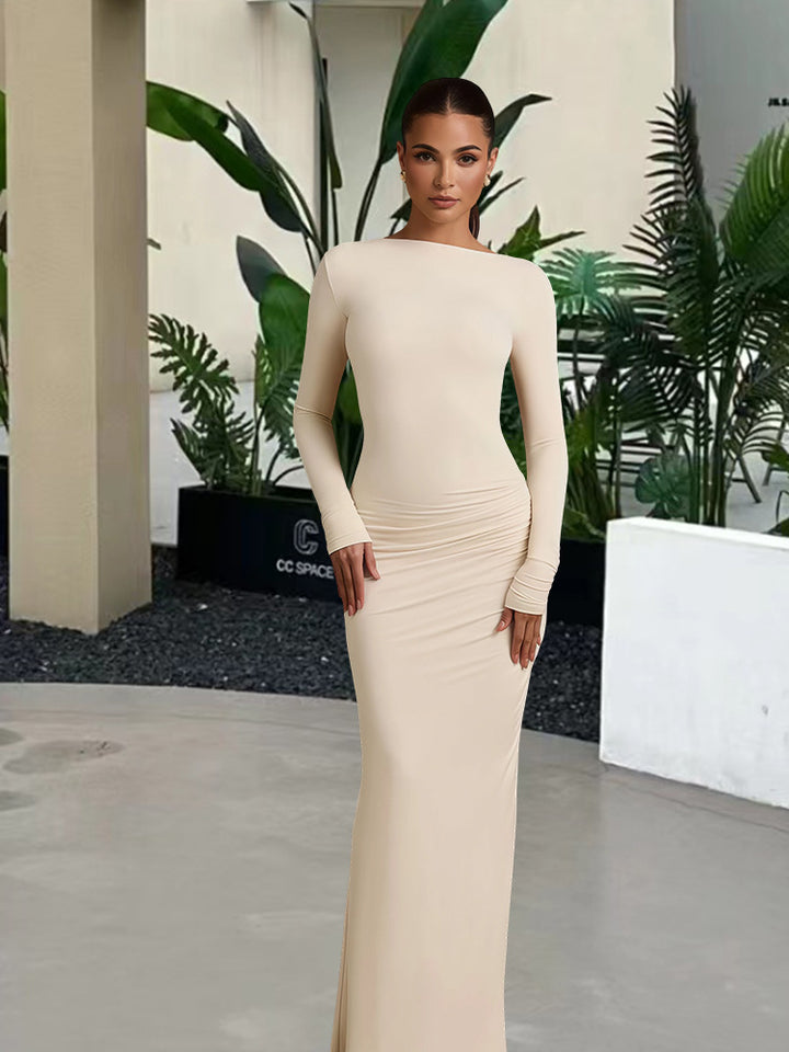 Damen elegantes Abendkleid mit figurbetontem Schnitt und langen Ärmeln Drune