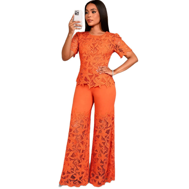 Damen elegante weit geschnittene Hose mit 3D gestickten Spitzenakzenten Drune