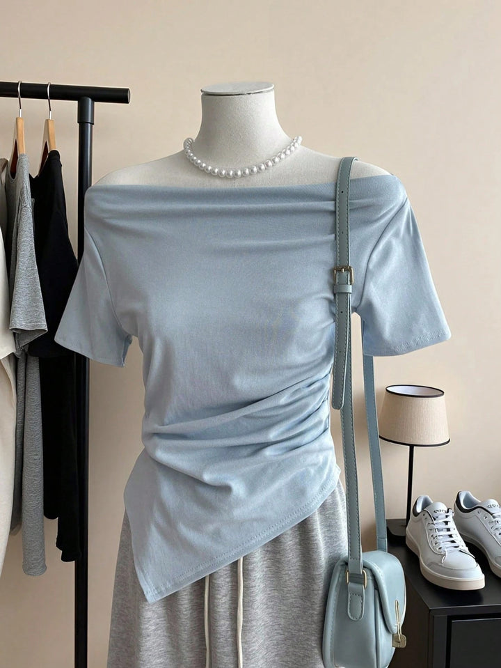 Damen Off-Shoulder T-Shirt mit Raffung Drune