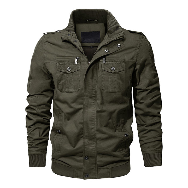 Herren nan Canvas-Utility-Blouson mit hochgeschlossenem Stehkragen, Pattentaschen und elastischem Saum Drune