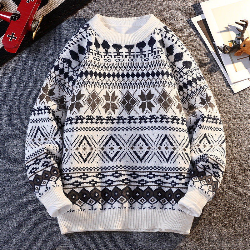 Herren gemusterter Pullover mit winterlichem Design und hohem Kragen Drune