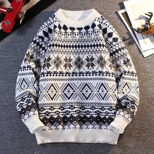Herren gemusterter Pullover mit winterlichem Design und hohem Kragen Drune