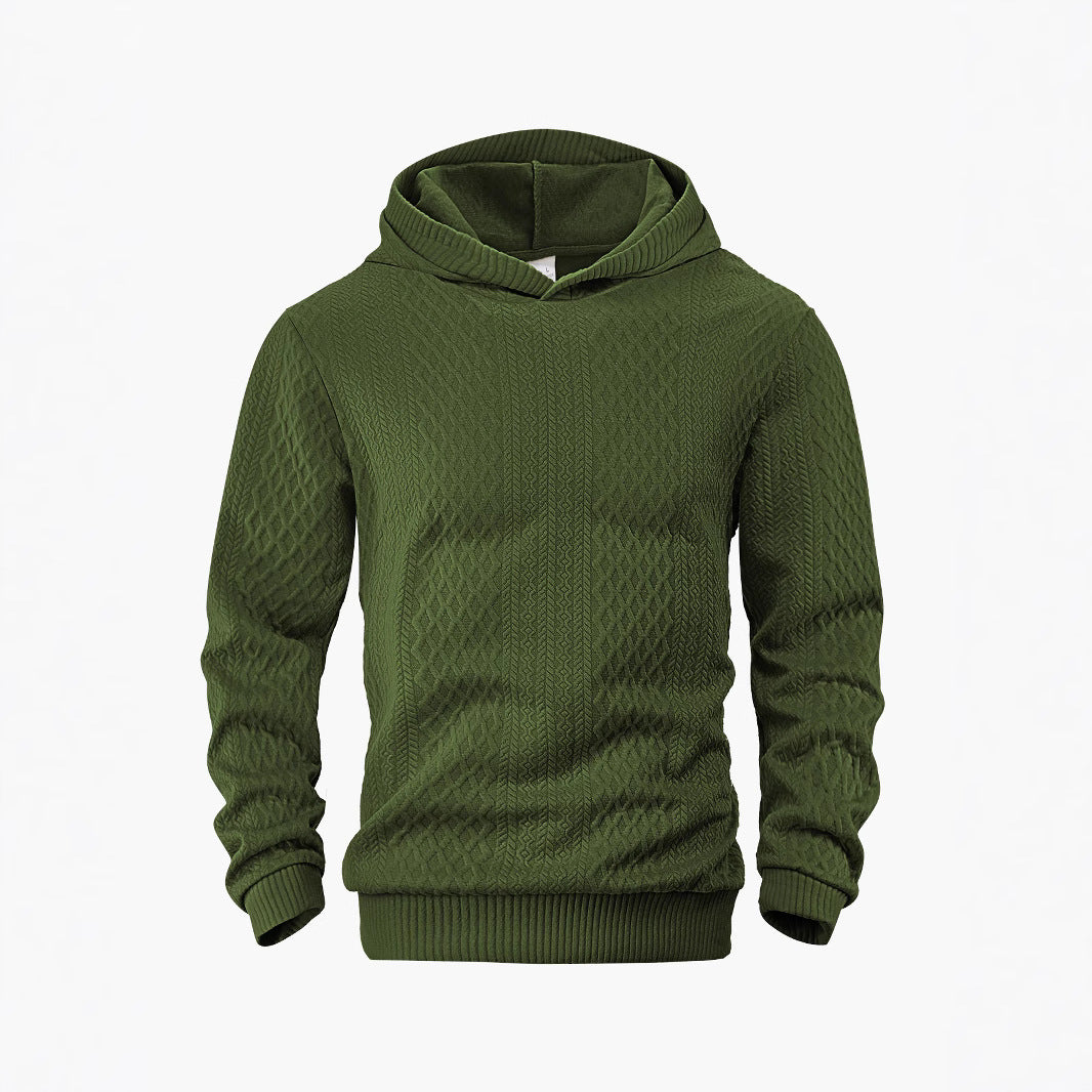 Herren nan strukturierter Schlauchkragen-Pullover mit Kapuze und Waben-Jacquard Drune