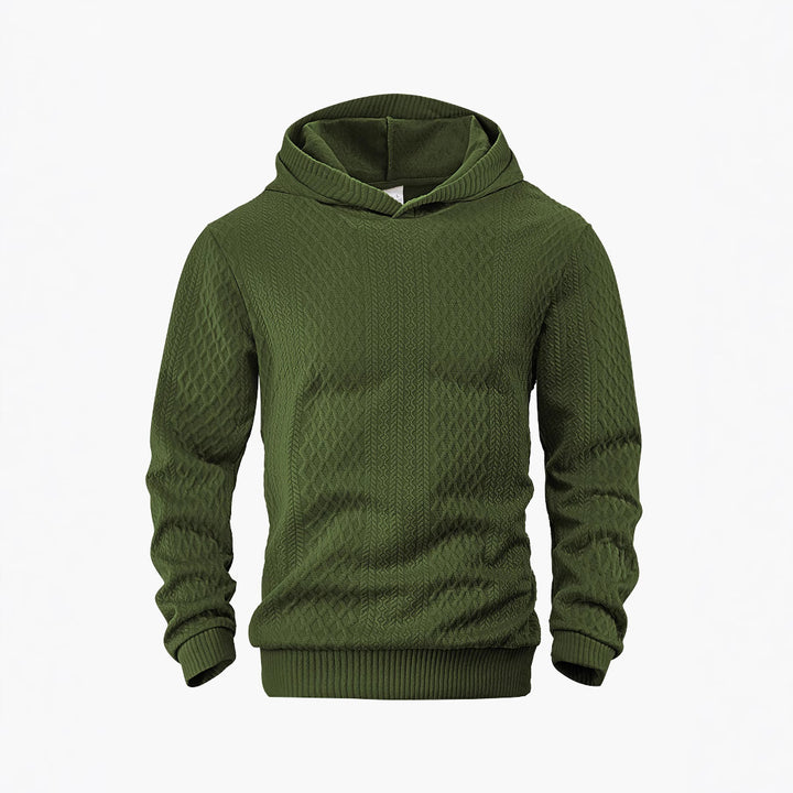 Herren nan strukturierter Schlauchkragen-Pullover mit Kapuze und Waben-Jacquard Drune