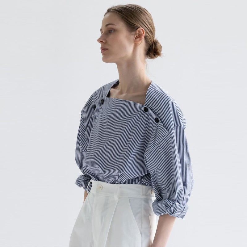 Damen modische Bluse mit innovativen Knopfdetails Drune