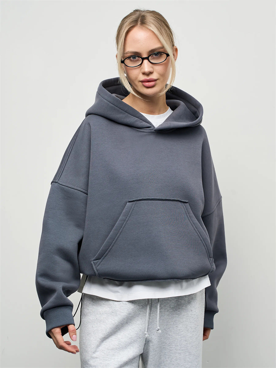 Damen lässiger Oversize-Hoodie mit Kängurutasche und weichem Innenfutter Drune