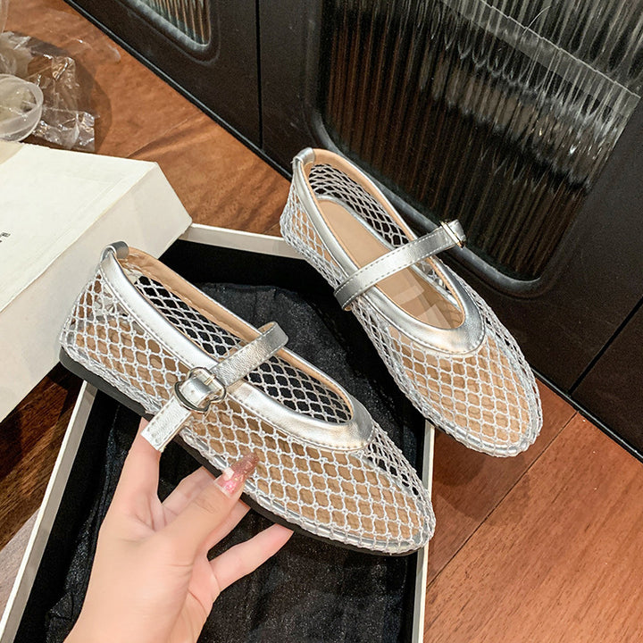 Damen Ballerinas aus Netzgewebe mit Riemen Drune