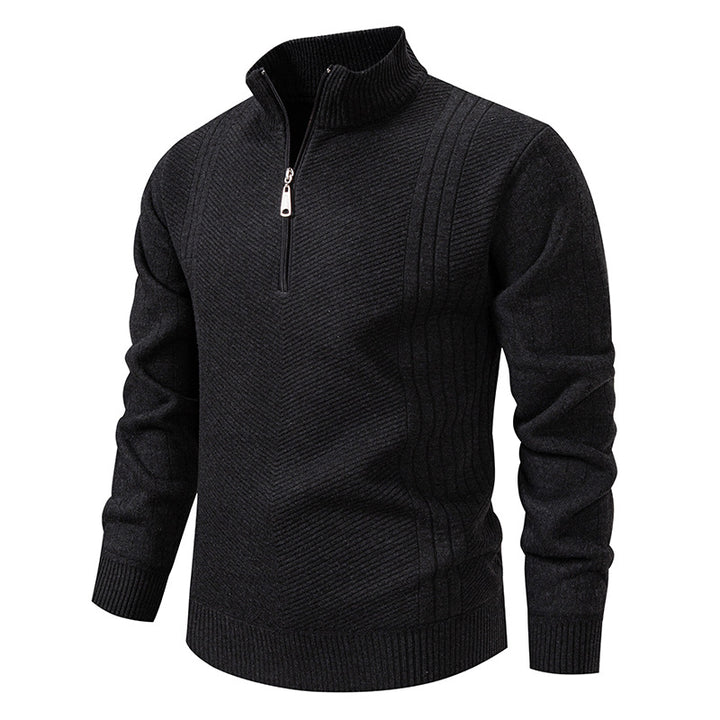 Herren nan Troyer-Pullover mit halbem Reißverschluss, Chevron-Struktur und elastischen Rippbündchen Drune