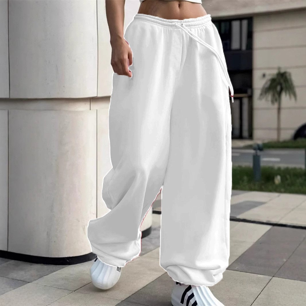 Damen nan weite Baggy-Jogginghose mit hohem Komfortbund, Kordelzug und elastischen Knöchelbündchen Drune