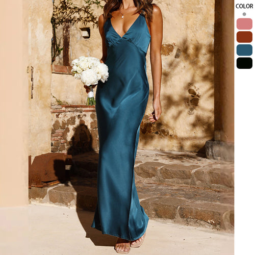 Damen Elegantes und figurbetontes Abendkleid mit tiefem V-Ausschnitt und schmalem Schnitt Drune