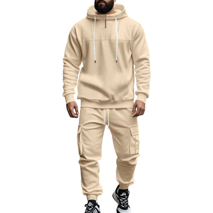 Herren nan Cargo-Jogginganzug mit Halbzip-Kapuzenpullover und tapered Cargohose Drune