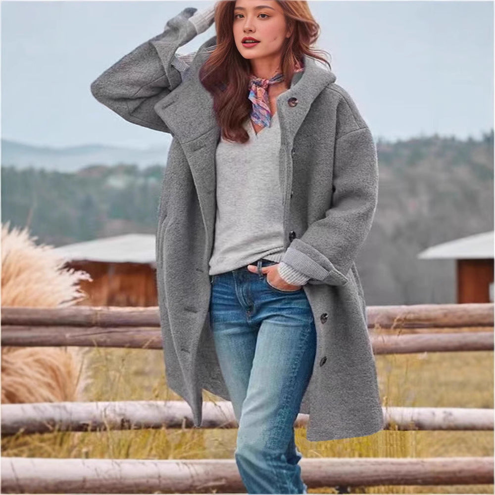 Damen Oversized Wollmantel mit praktischem Knopfverschluss Drune