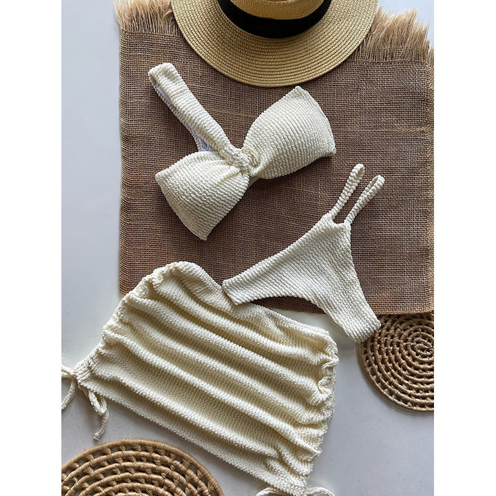 Damen Strick-Bikini-Set mit verstellbarem Oberteil und Raffung Drune