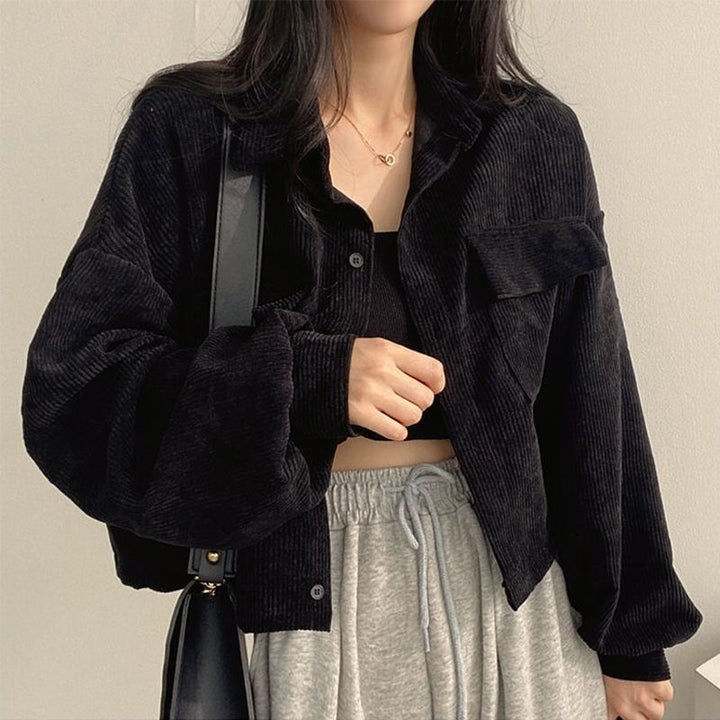 Damen lässige Cordjacke mit voluminösen Ärmeln Drune