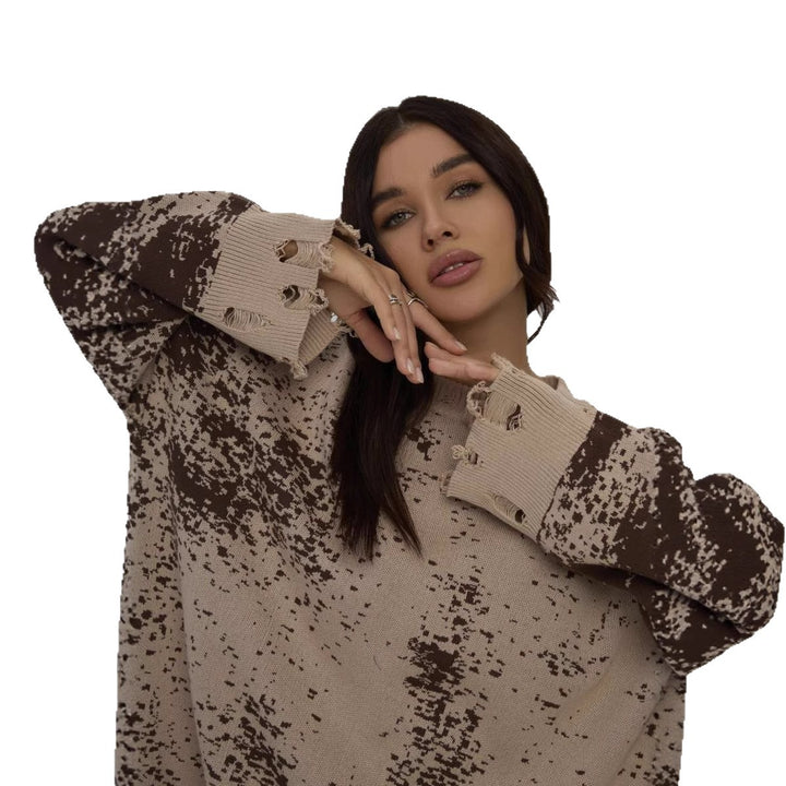 Damen lässiger Strickpullover mit modischen Riss-Details Drune