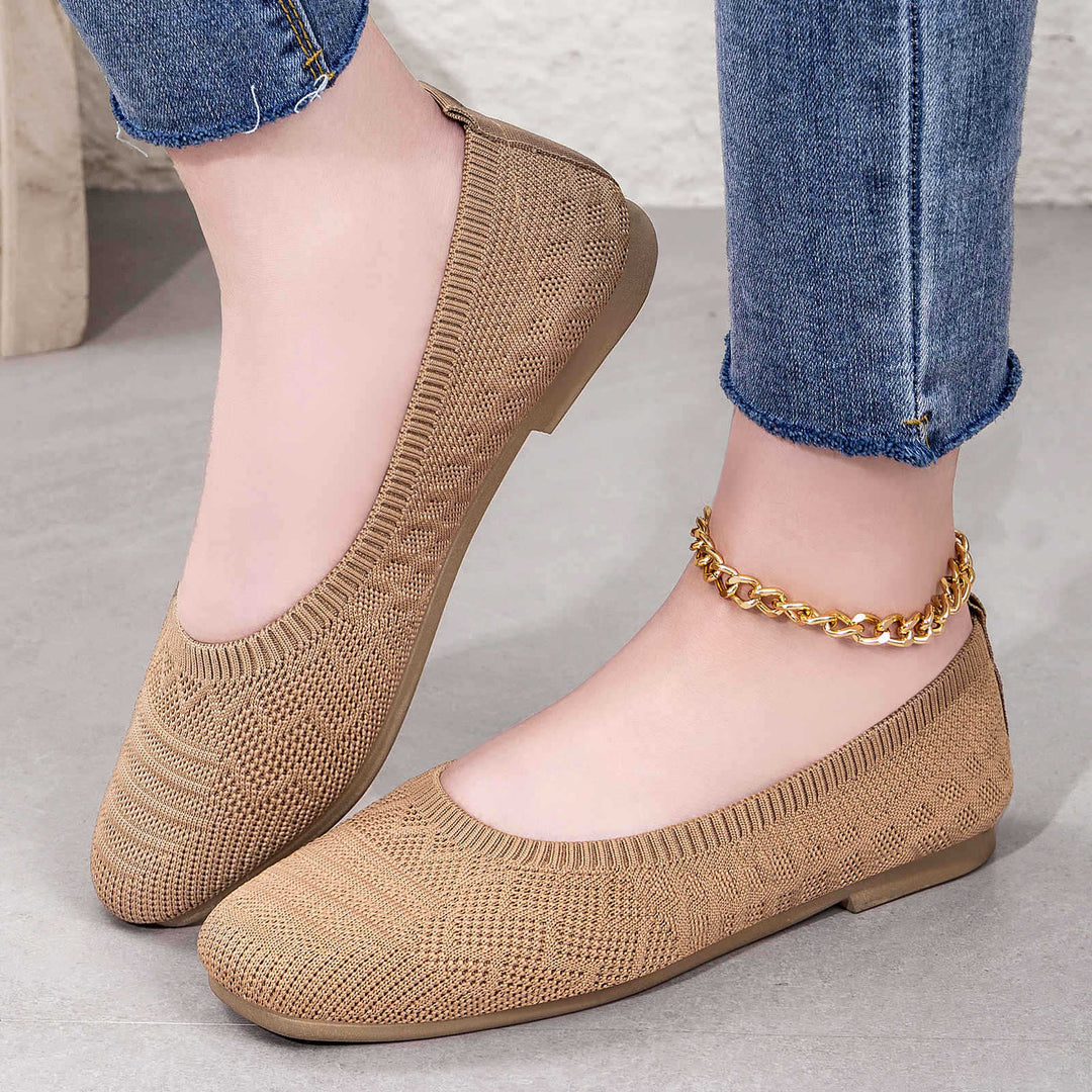 Damen nan gestrickte Ballerina-Slip-On Komfortballerina mit nahtlosem Sockeneinstieg und flexibler Leichtsohle Drune
