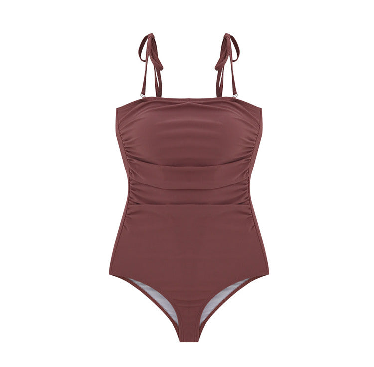 Damen Einteiler Badeanzug mit verstellbaren Trägern und eleganter Raffung Drune