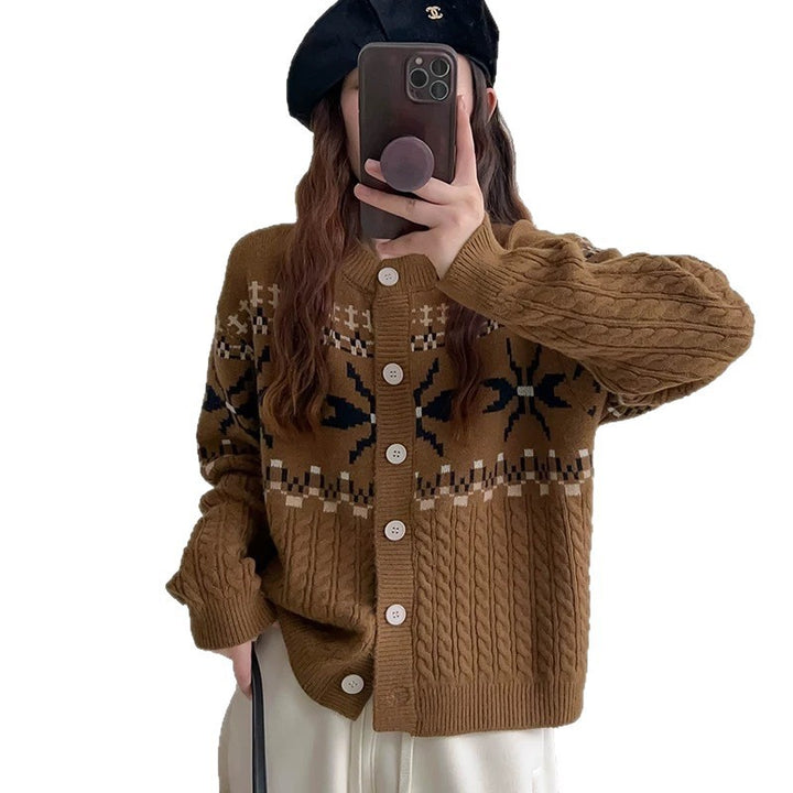 Damen Grobstrick-Cardigan mit dekorativem Zopfmuster und Knopfdetails Drune